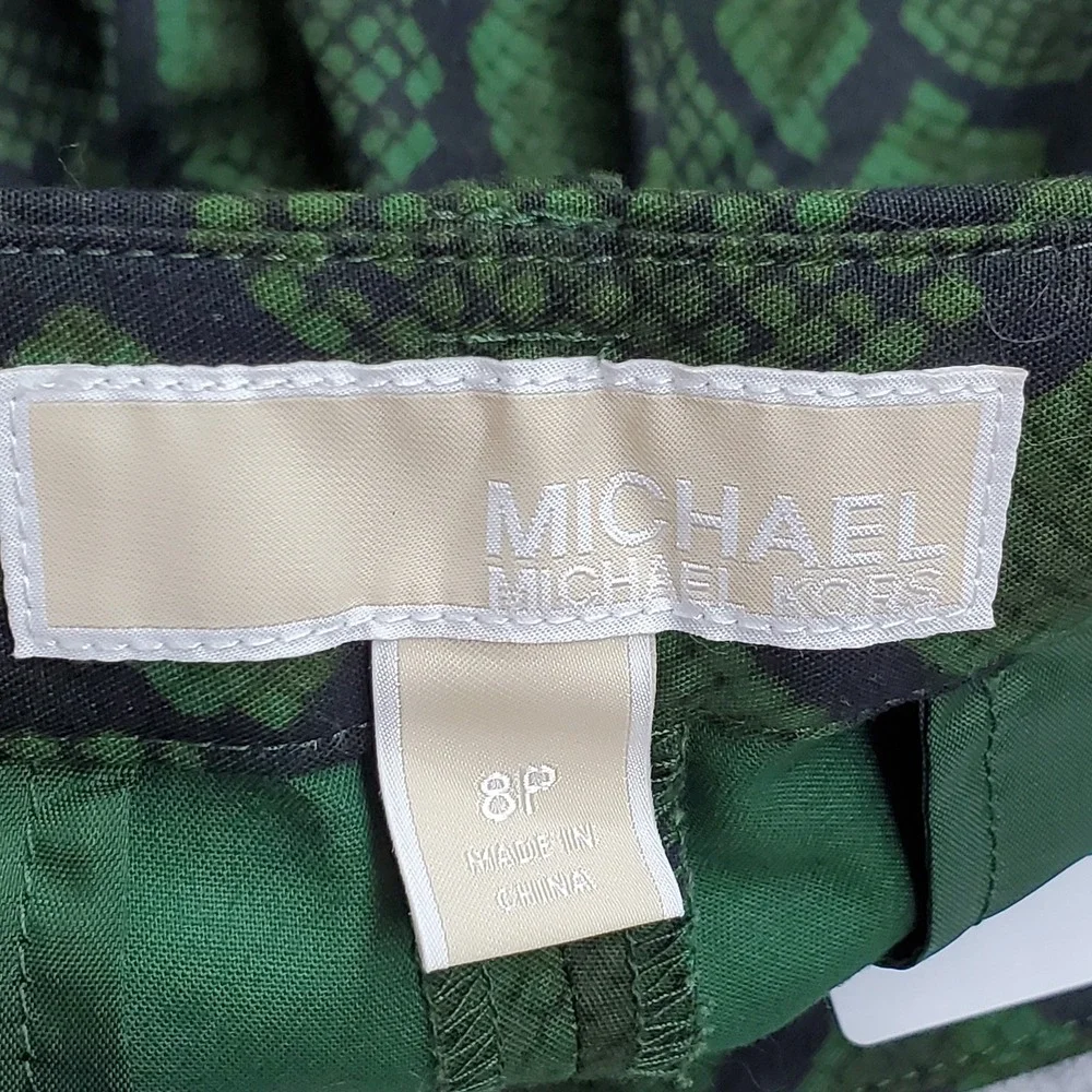 MICHAEL Kors Women Pants 8P Green Snakeskin Print Cropped Button 26
